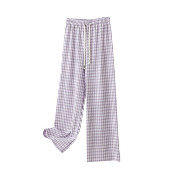 Women's Plaid Pants Winter Pajama Lounge Boxer Pants Casual Wide Leg Drawstring Casual PJ Bottoms Trousers
