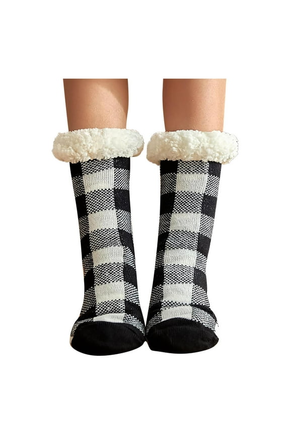 Women's Plaid Pattern Thermal Floor Socks for Cozy Indoor Comfort and Warm Bedtime Relaxation Size:One Size