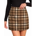 thumbnail image 1 of Women's Plaid Pencil Mini Skirt, High Waisted Bodycon Above Knee Skirt with Side Zipper for Fall Winter, 1 of 5