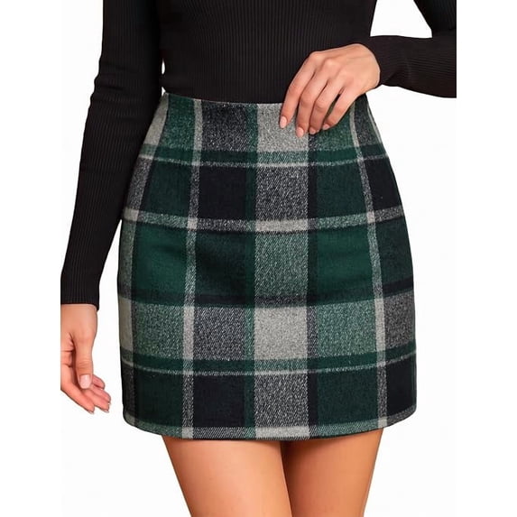 Women's Plaid Pencil Mini Skirt, High Waisted Bodycon Above Knee Skirt with Side Zipper for Fall Winter