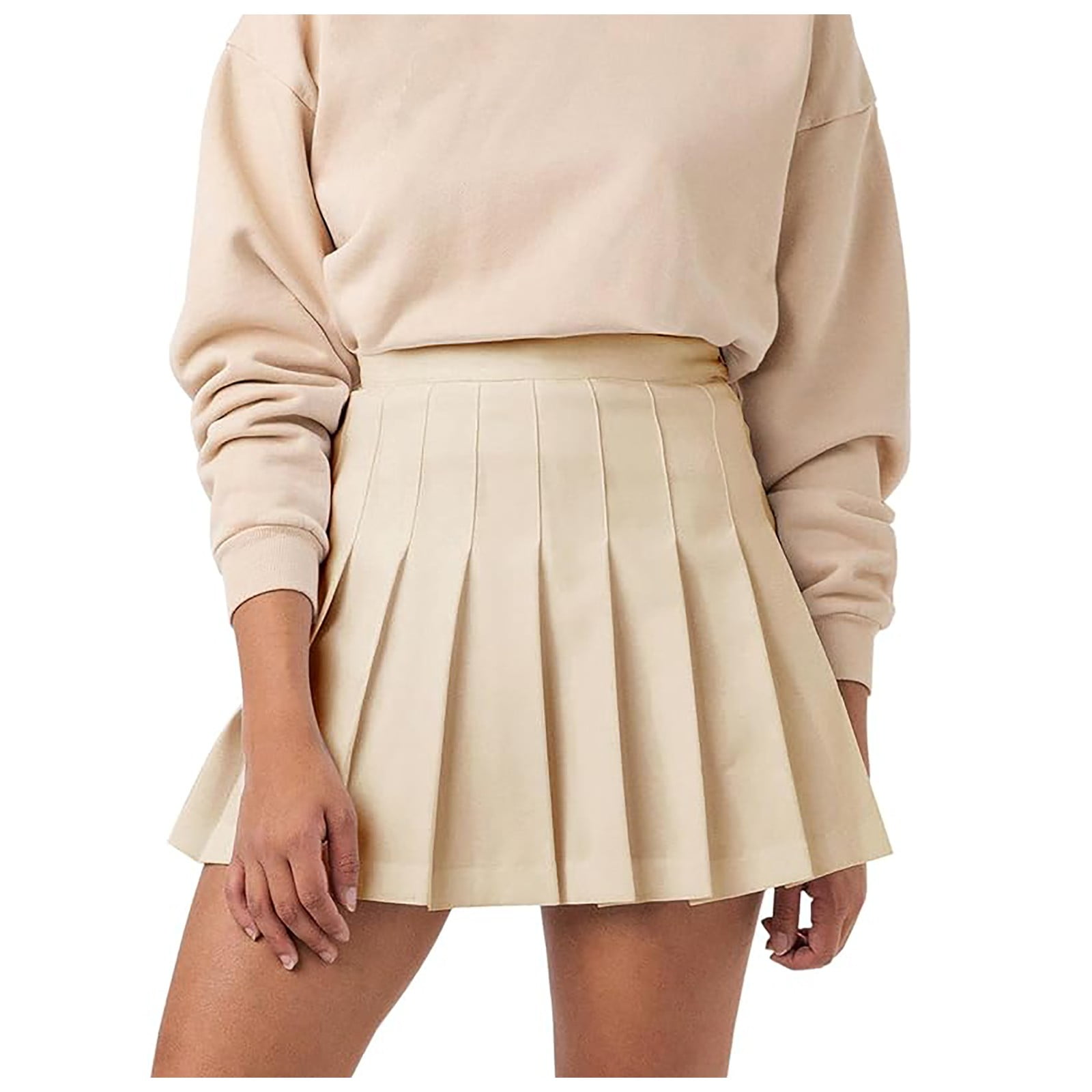 Women's Plaid Pleated A Line Mini Skirt High Waist Side Zipper