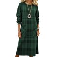 thumbnail image 1 of Women's Plaid Pocket Dress, Long Sleeve Shirt Style Midi Dress, Practical Yet Stylish Dress for Autumn or Commute, Green - XL, 1 of 3