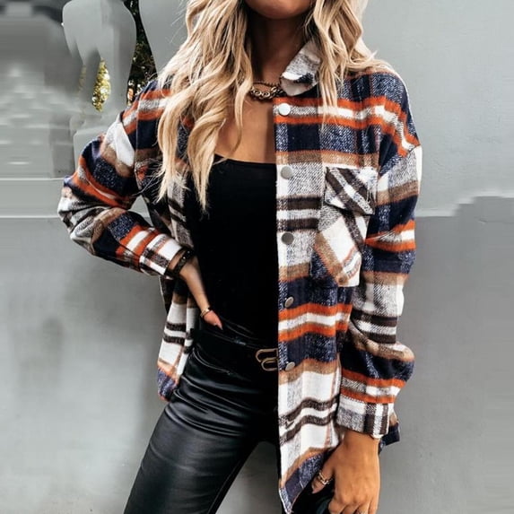 Women's Plaid Print Cardigan Button Front Coat – Long Sleeve Open Front Blouse Jacket for Casual Spring Outings or Layering Over Dresses