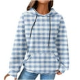 thumbnail image 1 of Women's Plaid Print/Color Block Hoodies Plus Size Waffle Drawstring Long Sleeve Casual Loose Pockets Pullover Tops(Light Blue,S), 1 of 6