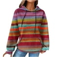 thumbnail image 1 of Women's Plaid Print/Color Block Hoodies Plus Size Waffle Drawstring Long Sleeve Casual Loose Pockets Pullover Tops(Purple,XL), 1 of 6