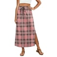 thumbnail image 1 of Women's Plaid Print Elastic Waist Long Skirt Summer Casual Elegant High Waist A-Line Maxi Skirts Pink XL, 1 of 6