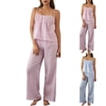 thumbnail image 1 of Women's Plaid Print Spaghetti Strap Top and Long Pants Pajama Set Casual Comfy Loungewear Two Piece Sky Blue, 1 of 6