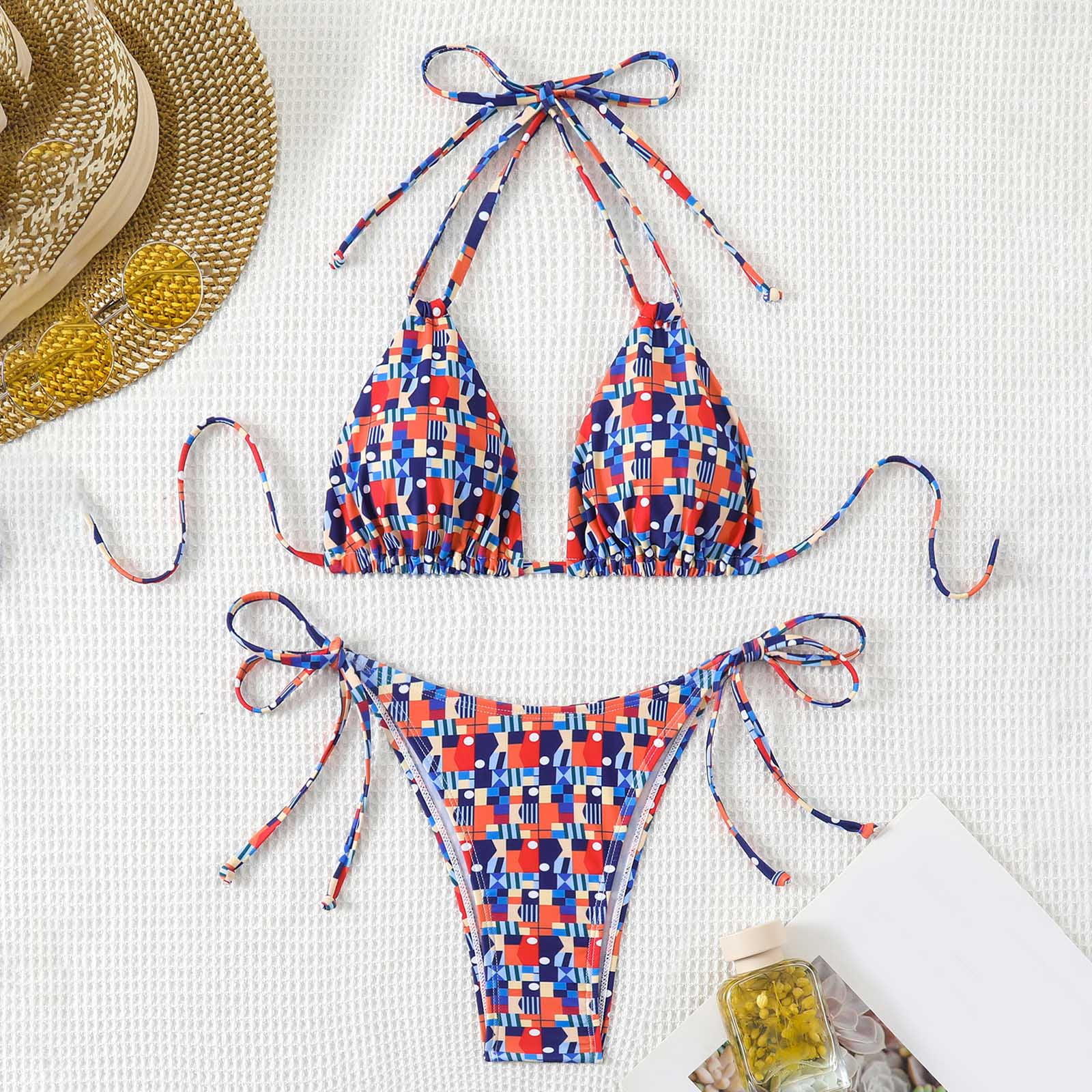 Women's Plaid Print Triangle Bikini Set High Cut Bathing Suit Two Piece ...
