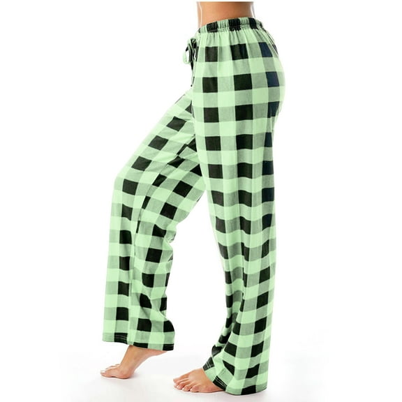 Women's Plaid Print Wide Leg Loose Pants Casual Elastic Waist Long Trousers Streetwear Outfits Green S