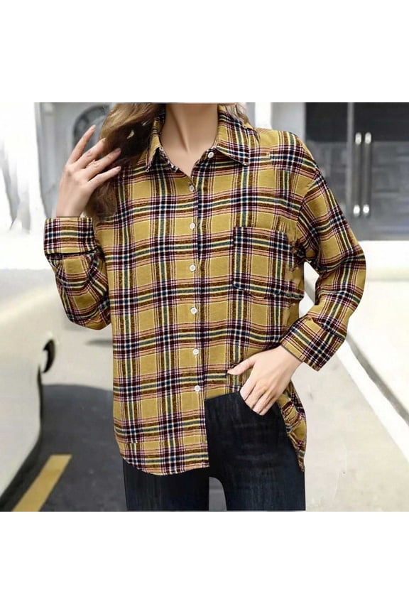Women's Plaid Printed Long Sleeve Turn Down Collar Cardigan Coat Jacket, Suit Style Loose Fit Oversized Blazer, Solid Color Soft Warm Outerwear for Casual Daily Wear Work Office Travel Fashion Essent