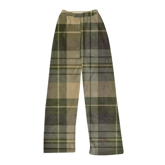 Women's Plaid Printed Plush Pants, Full Length Long Trousers for Winter Casual Wear, Soft and Warm Fleece Material with Classic Design,Army Green,M