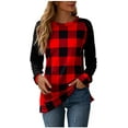 thumbnail image 1 of Women's Plaid Printed Top Long Sleeve Casual Pullover Sweatshirt T-shirt, 1 of 3