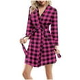 thumbnail image 1 of Women's Plaid Robe with Belt Long Sleeve Comfy Flannel Polyester Soft Nighgown Bathrobe for Women Short Length (S, Hot Pink), 1 of 7