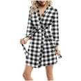 thumbnail image 1 of Women's Plaid Robes Lightweight Casual Long Bathrobe Long Sleeve Soft Ladies Sleepwear Winter Warm Nightgown with Belt, 1 of 5