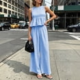 thumbnail image 1 of Women's Plaid Round Neck Sleeveless Top High Waist Straight Leg Pants Set,Ruffle Hem Back Detail Two-Piece Outfit,Breathable Casual Wear for Spring Summer Sky Blue XL, 1 of 7