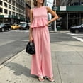 thumbnail image 1 of Women's Plaid Round Neck Sleeveless Top High Waist Straight Leg Pants Set,Ruffle Hem Back Detail Two-Piece Outfit,Breathable Casual Wear for Spring Summer Pink L, 1 of 7