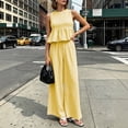 thumbnail image 1 of Women's Plaid Round Neck Sleeveless Top High Waist Straight Leg Pants Set,Ruffle Hem Back Detail Two-Piece Outfit,Breathable Casual Wear for Spring Summer Yellow M, 1 of 7