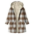 thumbnail image 1 of Women's Plaid Shacket Jacket, Fleece Lined Hooded Coat, Windbreaker Quilted Puffer Coat, Winter Snow Warm Overcoat Casual Long Sleeve Outwear(Khaki,M), 1 of 7