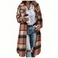 thumbnail image 1 of Women's Plaid Shacket Jackets Long Fall Winter Shirt Outwears Casual Lapel Plaid Printed Button Cardigan Pocket Long Sleeve Flannel Trench Coats, 1 of 6