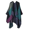 thumbnail image 1 of Women's Plaid Shawl with Open Front, Winter Warm Long Poncho Cape with Imitated Wool Feeling, Oversized Reversible Cardigan for Fall and Winter, Below Hip Length Casual Cover Up for Women - Purple, 1 of 4