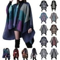 thumbnail image 1 of Women's Plaid Shawl Wrap Open Front Poncho Cape Warm Winter Oversized Cardigan, 1 of 4