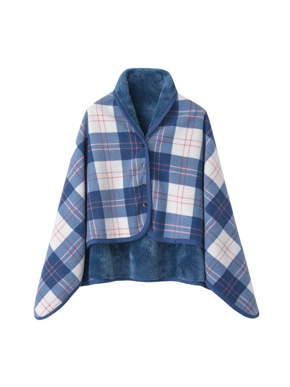 Women's Plaid Shawl Wrap,Wool Lined Button Closure Poncho,Warm Soft Thick Cape Coat for Fall Winter