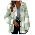 thumbnail image 1 of Women's Plaid Sherpa Fleece Zip Sweatshirt Long Sleeve Pullover Jacket Mint Green S, 1 of 4