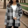 thumbnail image 1 of Women's Plaid Sherpa Jacket Fleece Jackets Long Sleeve Lapel Button Down Fuzzy Coat with Pockets Warm Winter Casual Oversized Outerwear, 1 of 7