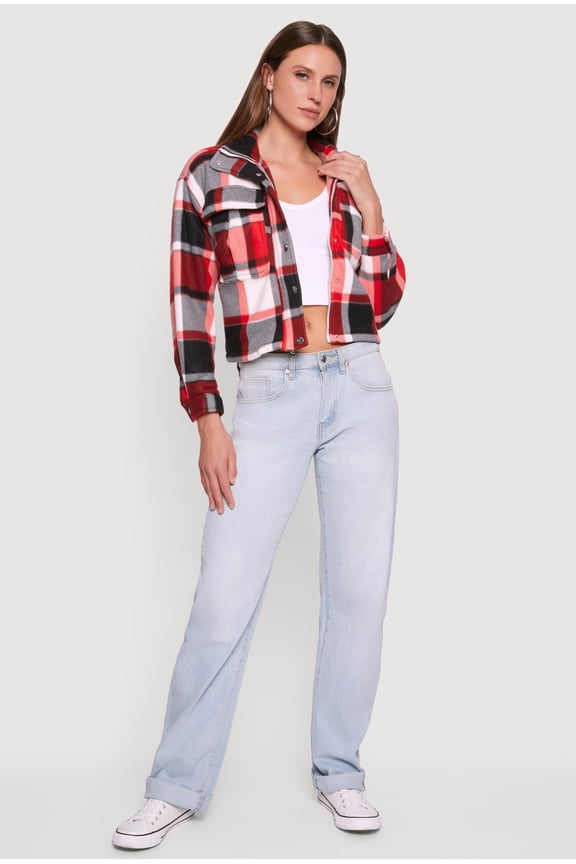 Women's Plaid Sherpa Lined Button Front Shacket