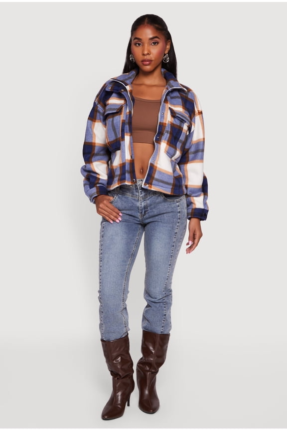 Women's Plaid Sherpa Lined Button Front Shacket