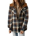thumbnail image 1 of Women's Plaid Sherpa Lined Hooded Shacket - Blue - [ZhiHiMeRi] | (US 4-6)S, 1 of 12