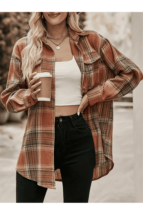 Women's Plaid Shirts Casual Button Down Blouse Tops with Pockets