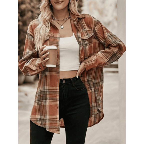 Women's Plaid Shirts Casual Button Down Blouse Tops with Pockets
