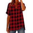 thumbnail image 1 of Women's Plaid Short Sleeve Button Down Shirt Casual Summer Blouses Loose Fit Tops Spring Summer Red, 1 of 6