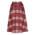 thumbnail image 1 of Women’s Plaid Skirt Elastic High Waist A-Line Flowy Vintage Long Pleated Skirts Beige S, 1 of 4