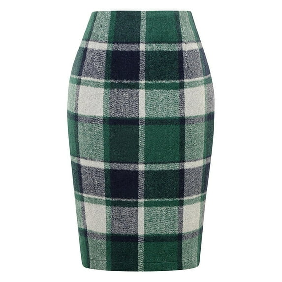 Women's Plaid Skirt, High Waist Slim Fit Knee-Length Pencil, Professional and Chic for Business Attire, Interviews & Smart Casual Events Light Green M