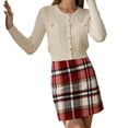 thumbnail image 1 of Women's Plaid Skirt High Waisted Pencil Mini Skirt for Party Red XL, 1 of 5