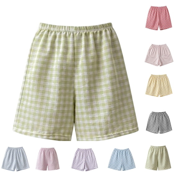 Women's Plaid Straight Leg High Waist Pocket Shorts, Polyester Loose Casual Short Trousers, Summer Daily Bottoms for Travel Shopping Home | TruHer,Yellow Free Size