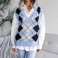 thumbnail image 1 of Women's Plaid Sweater Preppy Long Sleeve V Neck Pullover Tops 90s Preppy England Style Knitwear Sweater Top Sweater Vests for Women Trendy plus Size B Knit Sweater Vests Women Trendy Sleeveless, 1 of 6