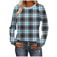 thumbnail image 1 of Women's Plaid Tops Long Sleeve Raglan Shirts Round Neck Christmas Checkered Print Tees Loose Casual Blouses (S, Sky Blue), 1 of 7