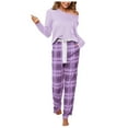 thumbnail image 1 of Women's Plaid Two Piece Pajamas Stylish Long Sleeve Pullover Tops with Long Pants Sleepwear Classic Soft Lounge Sets Sweatsuits, 1 of 5