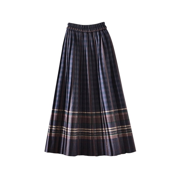 Women's Plaid Vintage A-Line Long Skirt Women's Fashion Elasticity Waist Skirt Women Spring Summer Maxi Skirt Trendy Casual Pleated Skirts