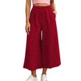 thumbnail image 1 of Women's Plaid Wide Leg Capri Pants High Waisted Elastic Waist Casual Cropped Pants with Pockets, 1 of 6