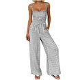 thumbnail image 1 of Women's Plaid Wide Leg Jumpsuit Square Neckline Sleeveless Spaghetti Strap Jumpsuits Overalls Dressy Tighten Waist Pocket Flowy Romper Casual Beach Outfit, 1 of 8