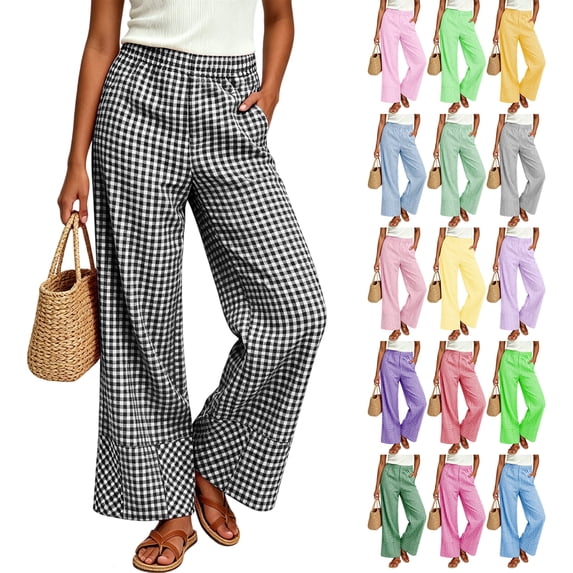Women's Plaid Wide Leg Pants With Pockets For Casual And Daily Wear