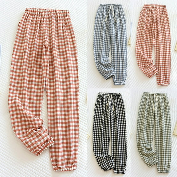 Women's Plaid Wide Leg Trousers with Drawstring Waist and Pockets Comfortable Loose Fit in Multiple Color Options