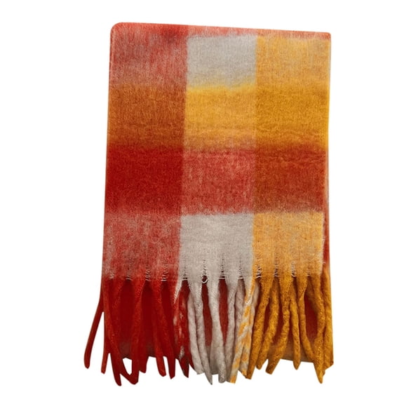 Women's Plaid Winter Scarf Oversized Chunky Knit Wrap Shawl with Tassels