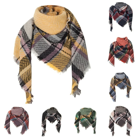 Women's Plaid Winter Scarf with Tassels Chunky Knit Oversized Wrap Shawl