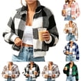 thumbnail image 1 of Women's Plaid Wool Blend Jacket, Long Sleeve Casual Cropped Plaid Outerwear Black-AA XL(XL), 1 of 6