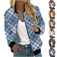 thumbnail image 1 of Women's Plaid Zipper Bomber Jackets Plus Size Fall Fashion Long Sleeve Print Outwear Causal Coat Cardigan Orange qILAKOG Size M, 1 of 6